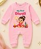 KNITROOT Cotton Knit Diwali Theme Full Sleeves My First Diwali Text Printed Romper - Pink