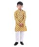 Huggle Boo Cotton Woven Full Sleeves Abstract Embroidered Kurta & Pyjama Set - Mustard