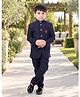 Huggle Boo Cotton Woven Full Sleeves Textured Jodhpuri Set Suit - Navy Blue