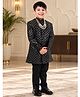 Huggle Boo Velvet Woven Full Sleeves Sequin Embellished Sherwani Set With Mala - Black