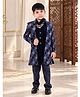 Huggle Boo Velvet Woven Full Sleeves Abstract Embroidered & Sequin Embellished Sherwani Set With Mala - Navy Blue