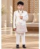 Huggle Boo Cotton Viscose Linen Woven Full Sleeves Giraffes Embroidered Sherwani Set With Mala - White