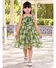 Huggle Boo Organza Woven Sleeveless Floral Printed & Applique Detailed Dress - Green