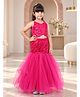 Huggle Boo Net Woven Sleeveless Sequin Embellished Coordinating Lehenga Choli Set - Magenta