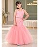 Huggle Boo Net Woven Sleeveless Sequin Embellished Coordinating Lehenga Choli Set - Peach