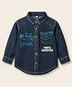 Huggle Boo Denim Woven Full Sleeves Typography Printed Shirt - Blue