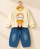 Huggle Boo Cotton Knit Full Sleeves Doll Applique Detailed Sweatshirt & Jeans - Yellow