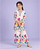 Huggle Boo Cotton Viscose Metalised Fibre Woven Three Fourth Sleeves Floral Printed Top & Pants - White