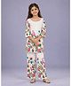 Huggle Boo Cotton Viscose Metalised Fibre Woven Three Fourth Sleeves Floral Printed Top & Pants - White & Light Pink