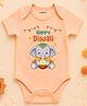 KNITROOT Cotton Diwali Theme Half Sleeves Happy Diwali Text Printed Onesie - Peach