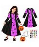 Sarvda Halloween Theme Full Sleeves Witch Costume With Vampire Teeth & Jack O Lantern Basket Set - Black & Purple