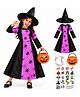 Sarvda Halloween Theme Full Sleeves Witch Costume With Vampire Teeth & Jack O Lantern Basket Set - Black & Purple