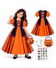 Sarvda Halloween Theme Full Sleeves Witch Gown Costume With Vampire Teeth & Jack O Lantern Basket Set - Black & Orange