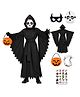 Sarvda Halloween Theme Full Sleeves Ghost Costume Set With Vampire Fangs & Jack O Lantern Basket - Black