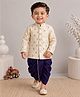 BAATCHEET Cotton Silk Woven Full Sleeves Brocade Designed Thread Work Embroidered Sherwani & Dhoti Set - Purple