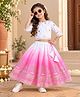 BAATCHEET Silk Woven Three Fourth Sleeves Floral Embroidered Lehenga Choli Set - Pink