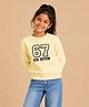 The Mom Store Terry Knit Full Sleeves Six Seven Text Embroidered Light Winter Sweatshirt - Light Yellow