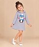 The Mom Store Fleece Knit Full Sleeves Penguin Printed Winter Hooded Dress - Grey
