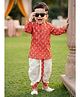 Tiny Bugs Organic Cotton Woven Full Sleeves Floral Printed Kurta & Dhoti Set - Orange