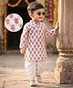 Tiny Bugs Organic Cotton Woven Full Sleeves Floral Printed Kurta & Dhoti Set - White