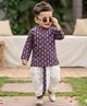 Tiny Bugs Organic Cotton Woven Full Sleeves Floral Printed Kurta & Dhoti Set - Grey