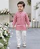 Tiny Bugs Organic Cotton Woven Full Sleeves Geometric Printed Kurta & Pyjama Set - White & Pink