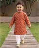 Tiny Bugs Organic Cotton Woven Full Sleeves Floral Printed Kurta & Pyjama Set - Orange