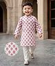 Tiny Bugs Organic Cotton Woven Full Sleeves Floral Printed Kurta & Pyjama Set - White