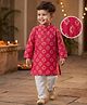 Tiny Bugs Organic Cotton Woven Full Sleeves Floral Printed Kurta & Pyjama Set - Red