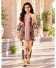 Huggle Boo Cotton Rayon Woven Full Sleeves Floral Printed Kurti & Pants Set - Peach