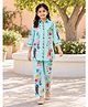 Huggle Boo Cotton Rayon Woven Full Sleeves Floral Printed Coordinating Top & Pants Set - Blue