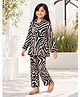 Huggle Boo Cotton Rayon Woven Full Sleeves Zebra Printed Coordinating Top & Trouser Set - Black