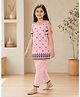 Huggle Boo Cotton Rayon Woven Sleeveless Floral Embroidered Top & Pant Set - Pink