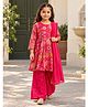 Huggle Boo Cotton Rayon Woven Three Fourth Sleeves Floral Printed Kurti Sharara & Dupatta Set - Magenta
