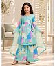 Huggle Boo Cotton Rayon Woven Three Fourth Sleeves Floral Printed Coordinating Kurti Sharara & Dupatta Set - Blue