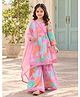 Huggle Boo Cotton Rayon Woven Three Fourth Sleeves Floral Printed Coordinating Kurti Sharara & Dupatta Set - Pink