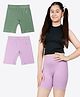 Ariel Cotton Knit Pack Of 2 Solid Cycling Shorts - Green & Purple