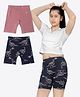 Ariel Cotton Knit Pack Of 2 Solid & Dinosaur Printed Cycling Shorts - Navy Blue & Coral