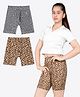 Ariel Cotton Knit Pack Of 2 Leopard Printed Cycling Shorts - Grey & Beige