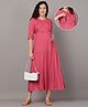 Mamma's Maternity Cotton Woven Three Fourth Sleeves Solid Maternity Dress With Side Zipper Nursing Access - Pink