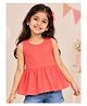 Kiddopanti Cotton Knit Sleeveless Solid Peplum Top - Coral
