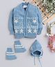 Little Angels Knit Full Sleeves Star Designed Sweater With Booties & Cap Set - Blue & Cream