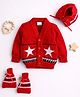 Little Angels Knit Full Sleeves Star Designed Sweater With Booties & Cap Set - Red