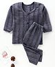 Tiny Bugs Cotton Blend Knit Full Sleeves Textured Thermal Set - Grey