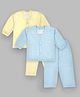 Tiny Bugs Cotton Blend Knit Pack Of 2 Full Sleeves Striped Coordinating Vests & Pants Thermal Set - Yellow & Blue