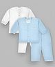 Tiny Bugs Cotton Blend Knit Pack Of 2 Full Sleeves Striped Thermal Set - White & Blue