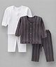 Tiny Bugs Cotton Blend Knit Pack Of 2 Full Sleeves Striped Thermal Set - Brown & White