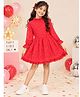 Kiddopanti Georgette Knit Full Sleeves Polka Dots Printed Dress - Red
