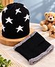 PASSION PETALS Woollen Knit Stars Designed Cap WIth Neck Warmer - Black - Circumference 52 Cm
