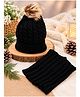 PASSION PETALS Woollen Knit Pom Pom Embellished Cap WIth Neck Warmer - Black - Circumference 52 Cm
